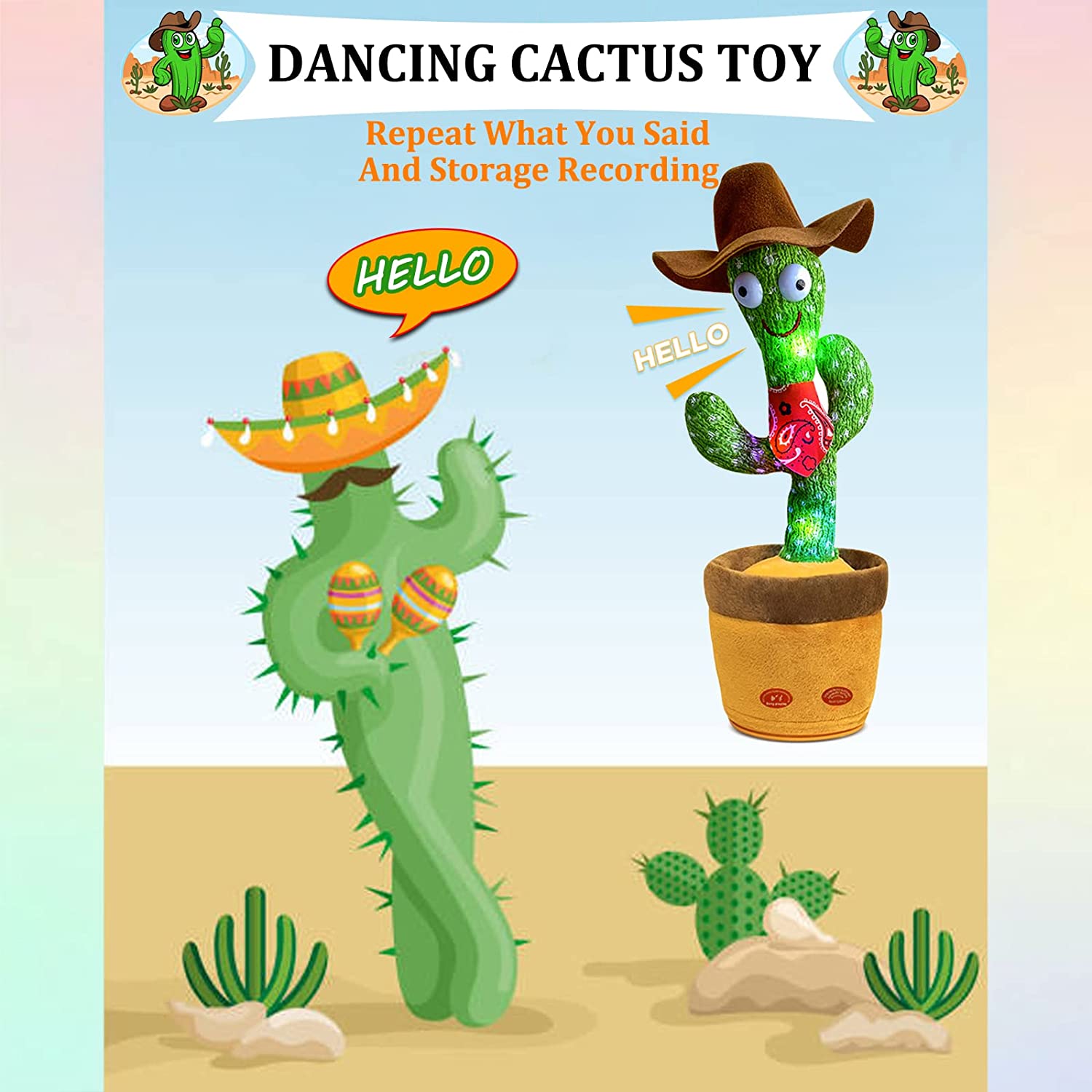 🔥Dancing & Talking Cactus Cowboy Style Mimicking Toy  🌵