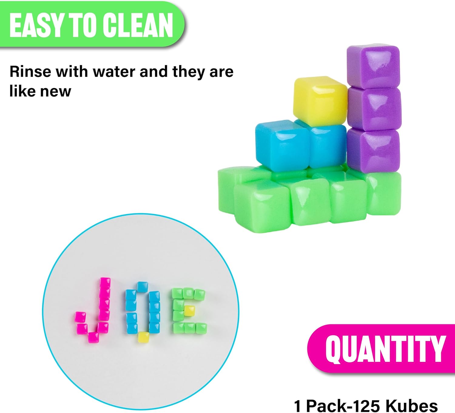 StickiKubes, Mini Stacking Cubes That Stick to Anything, Non Toxic Kid Safe Sticky Blocks, Creative Construction Toy - 125 Cubes