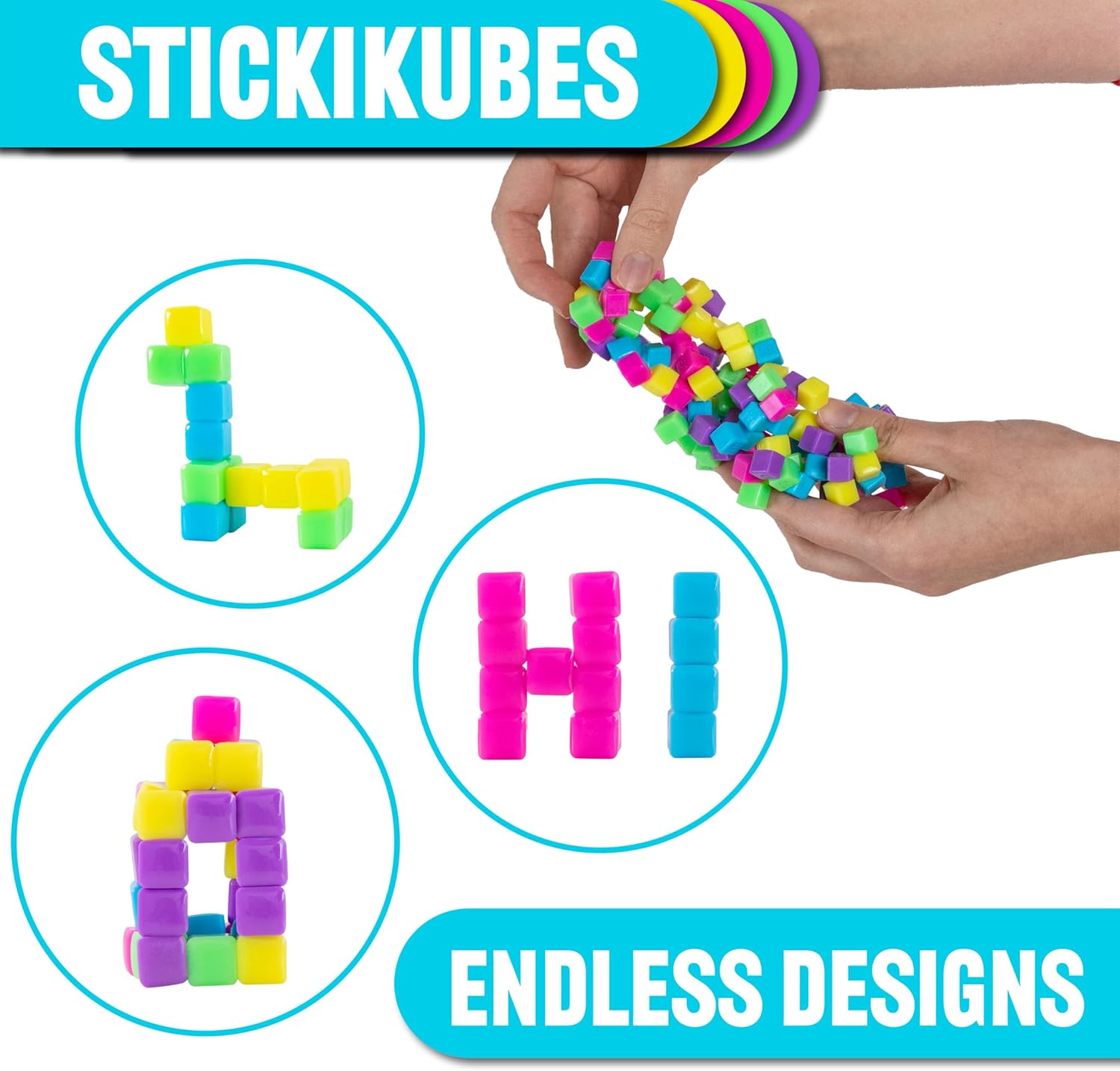 StickiKubes, Mini Stacking Cubes That Stick to Anything, Non Toxic Kid Safe Sticky Blocks, Creative Construction Toy - 125 Cubes